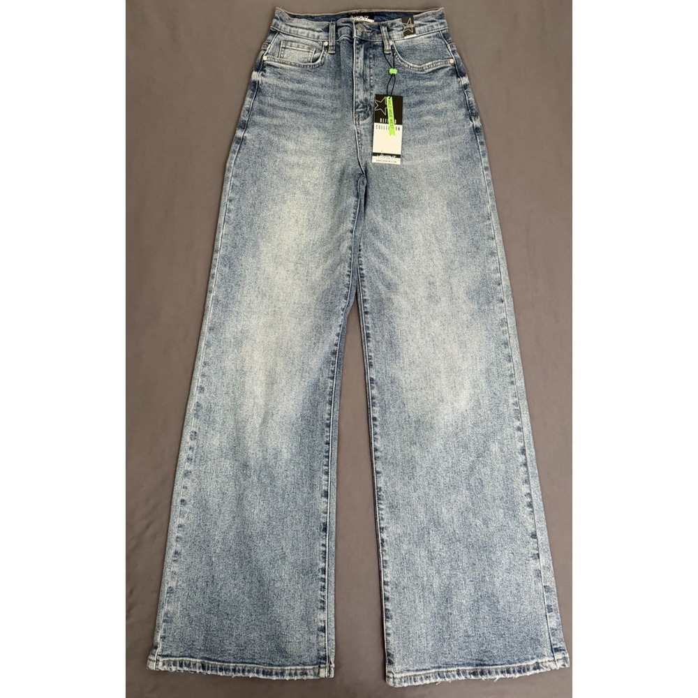 Vibrant MIU Jeans Womens 5 Blue Wide Leg Straight Baggy Denim High Rise 90's New